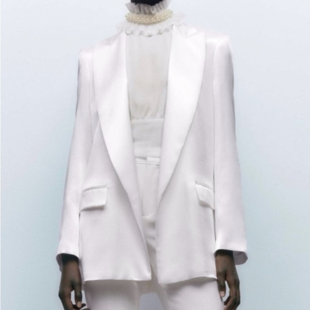 Zara White Satin Effect Blazer Jacket